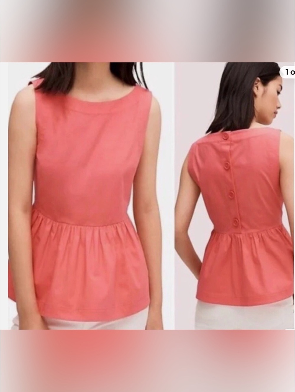 Kate Spade New York Button Back Sleeveless Peplum Top Blouse Coral Pink Sz 4